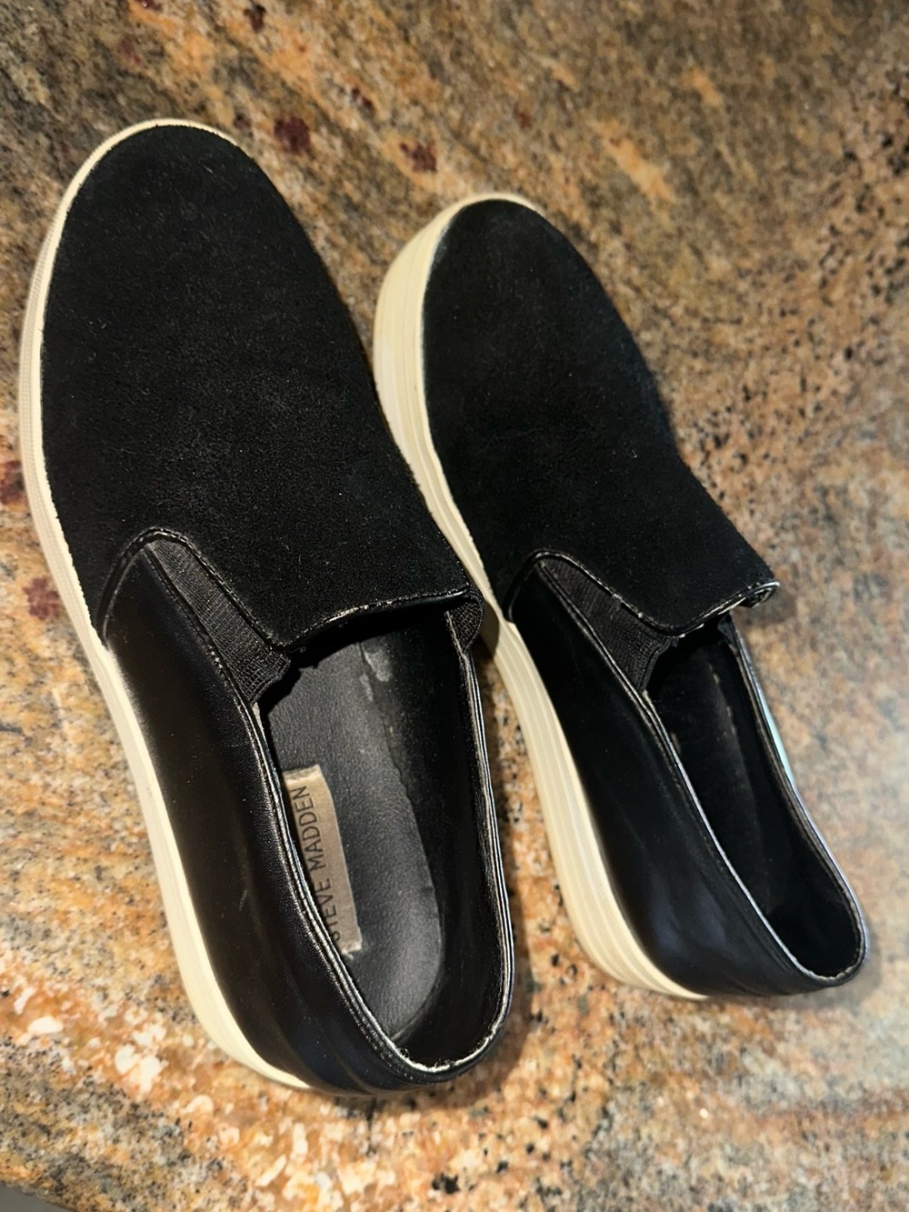 Steve Madden Black Slip-On Casual Sneakers with White Sole